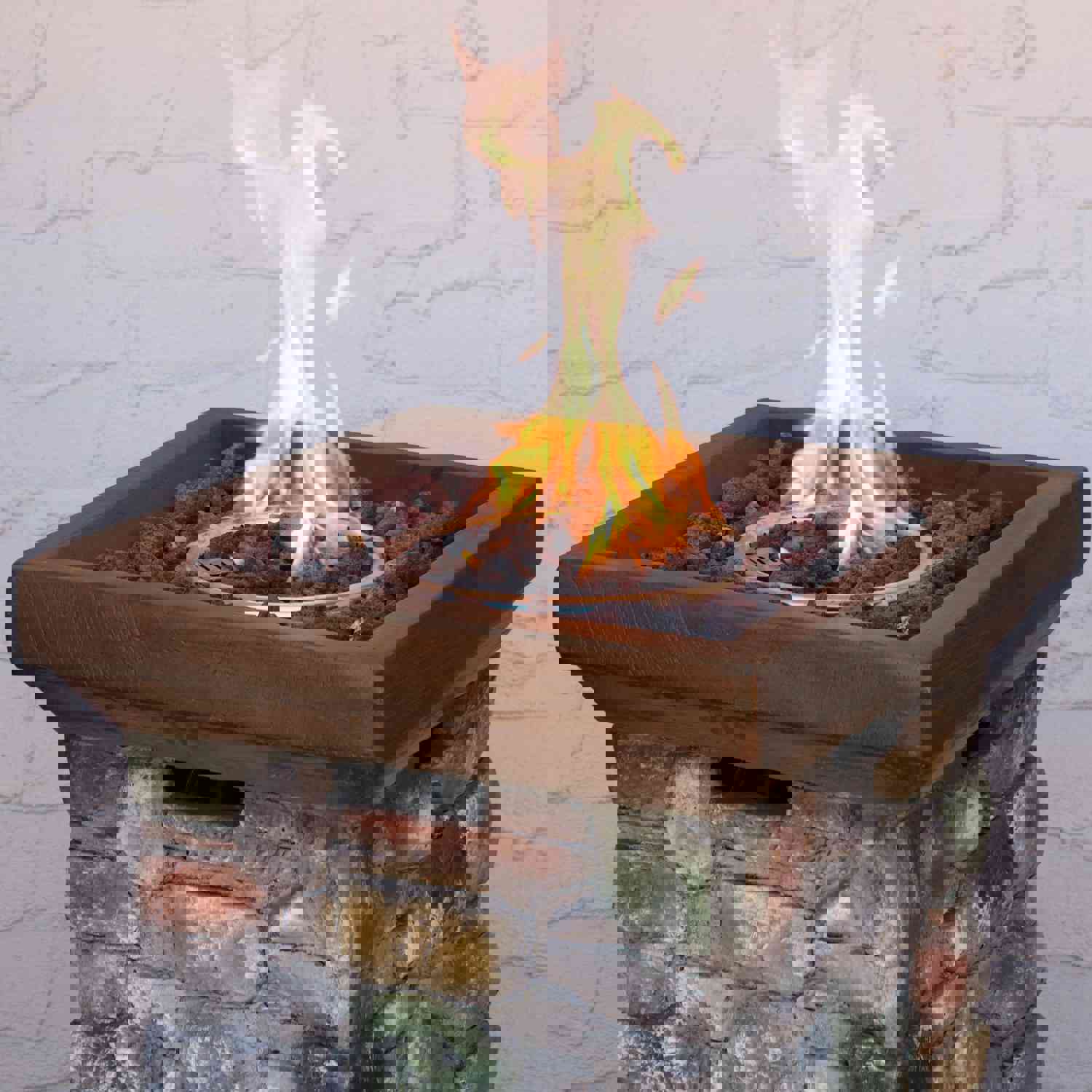 Sunnydaze Outdoor 30-Inch Tall Cast Rock Column Design Propane Gas Fire Pit