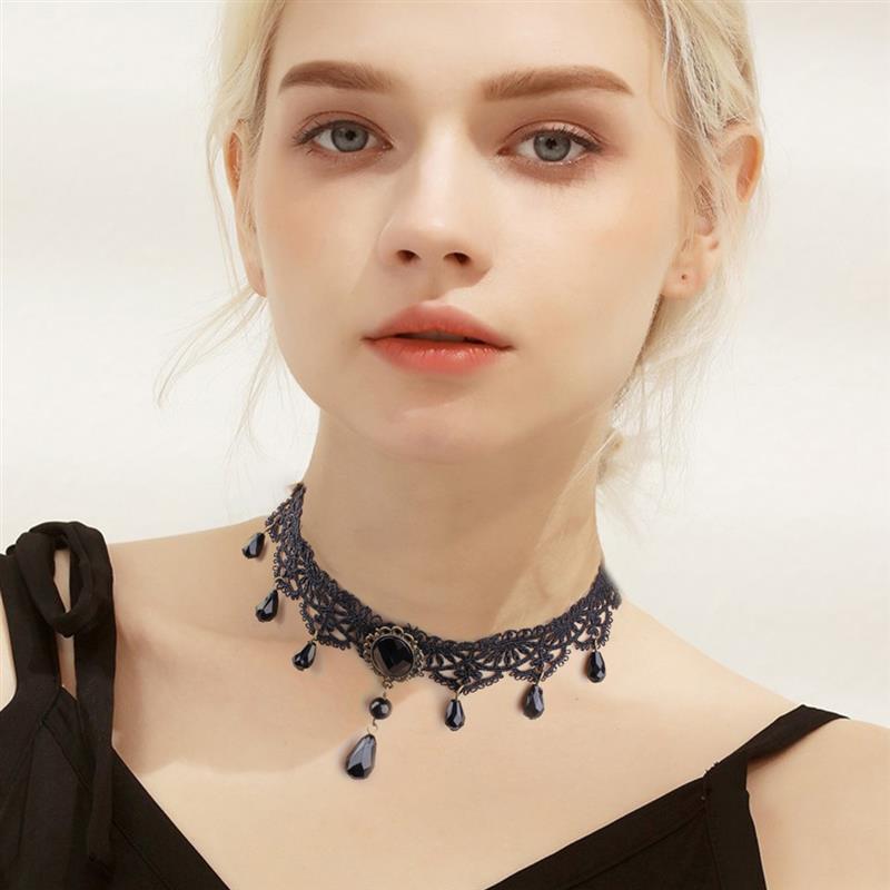 1pc Sexy Women's Gothic Choker Necklace Retro Gothic Crystal Decor Lace Necklace
