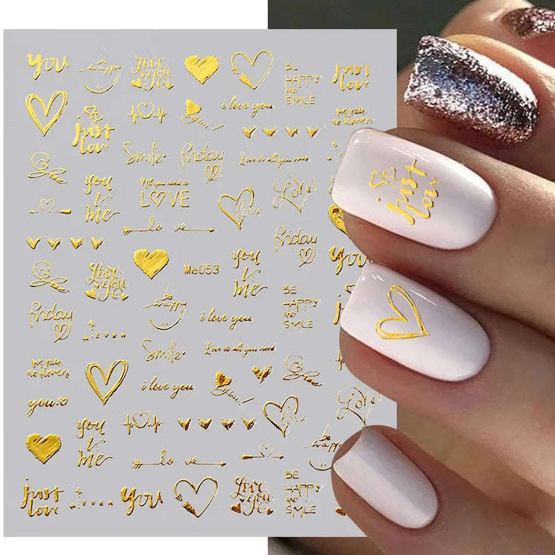 SRline 1PCS 3D Laser Heart Letter Nail Sticker Nail Art Decoration