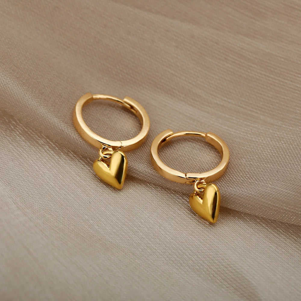 Stainless Steel Heart Earrings For Women - Vintage Gold Love Drop Earrings