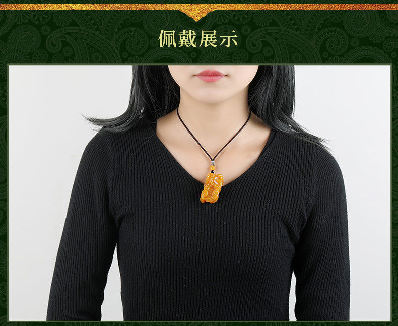 Huanglong Jade Bawang Pi Xiu Pendant - Unisex Jade Necklace with Certificate (7-6)