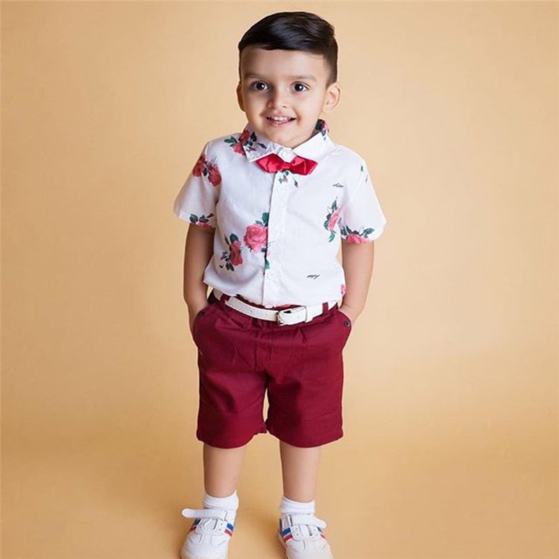 Toddler Kids Gentleman Clothes Set - Bow Tie Shirt and Shorts for Boys (1-7 Years)