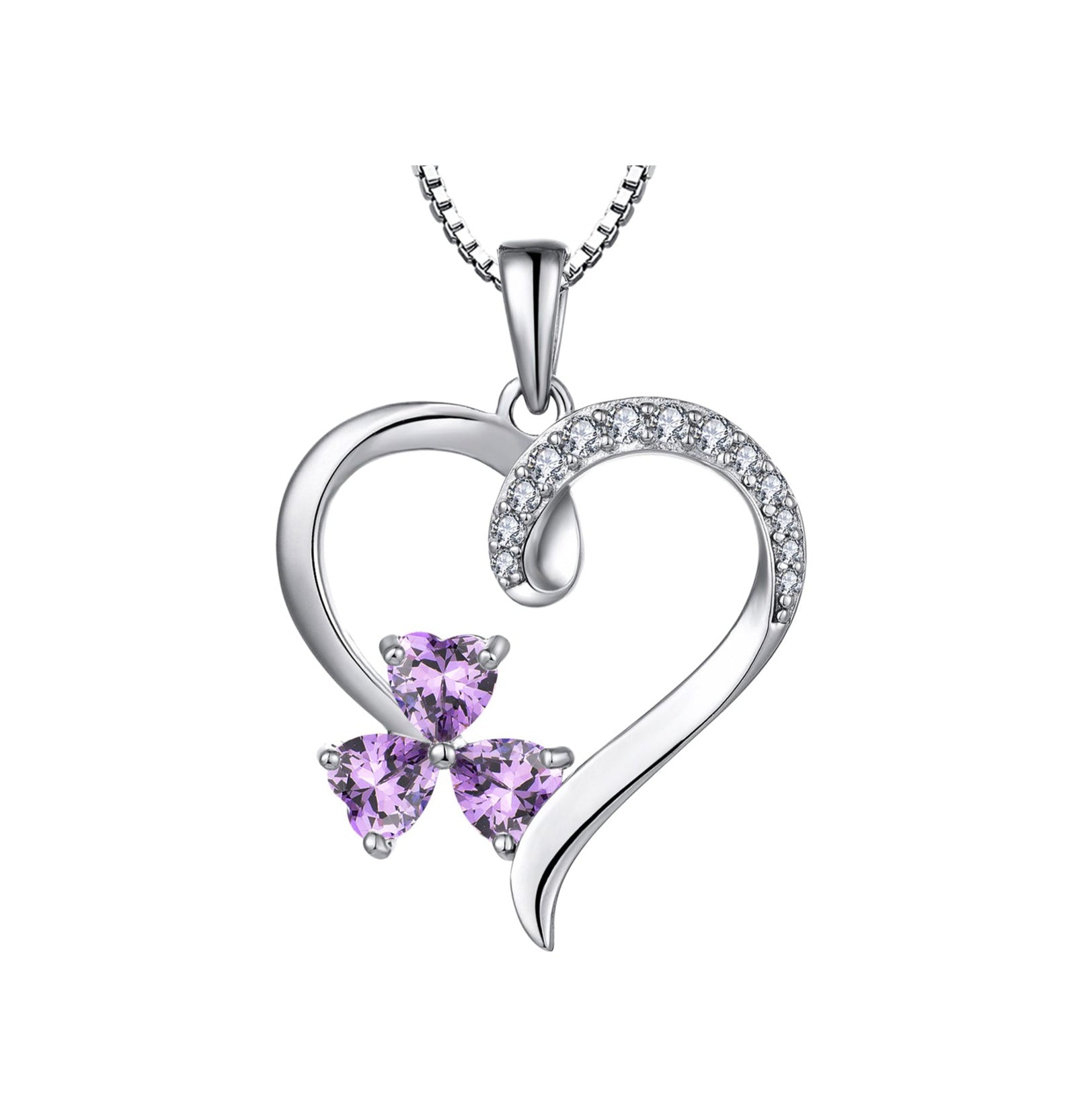 Yeelery Shamrock Heart Pendant Necklace - 925 Sterling Silver with 18K White Gold Plated