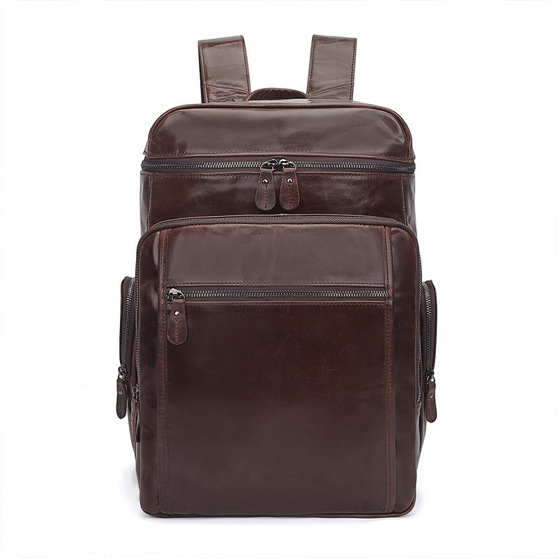 Full-grain Cowhide Leather Computer Backpack - Large Capacity, Waterproof, Retro Style