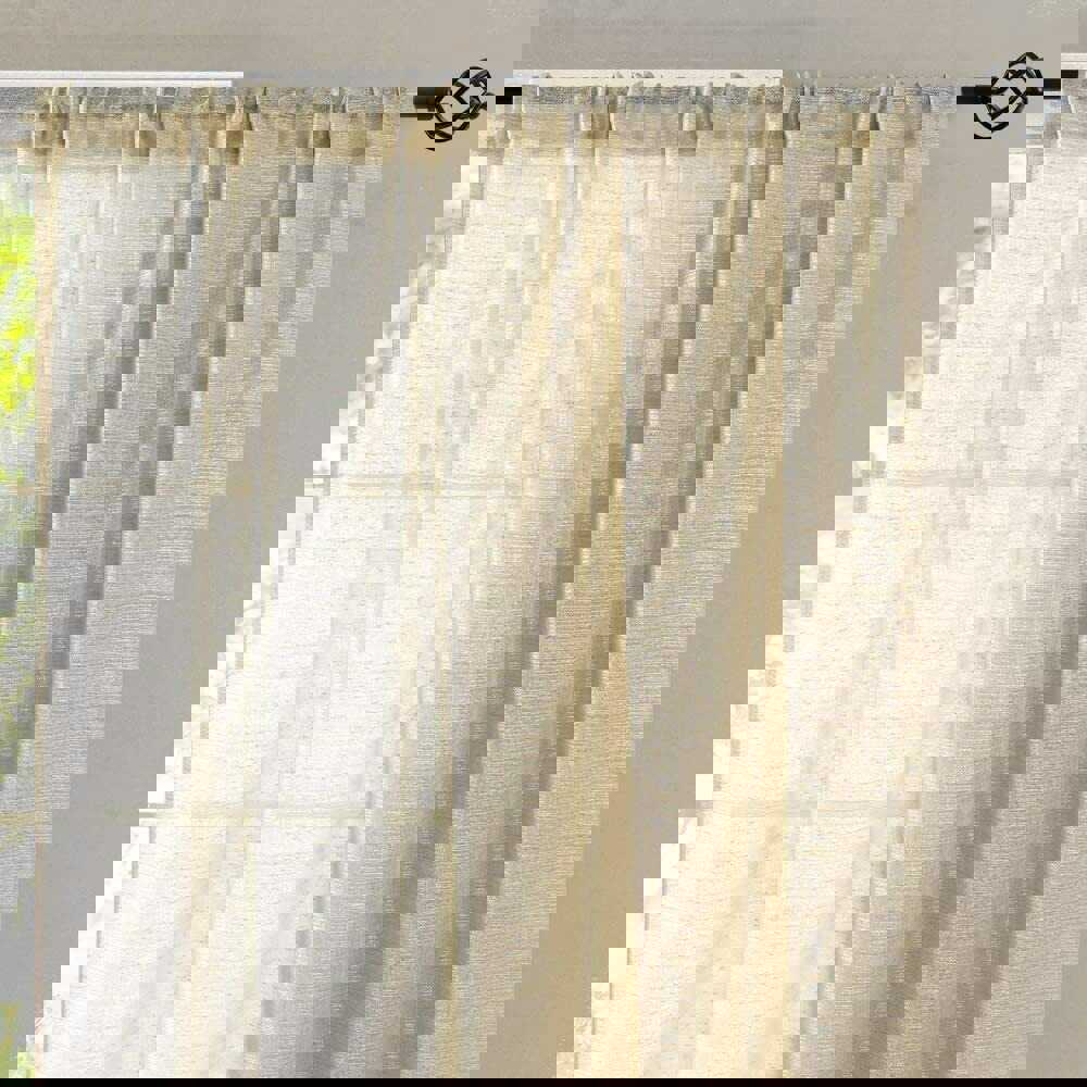 Linen Textured Sheer Curtains Rod Pocket Drapes for Bedroom (2 Panels)