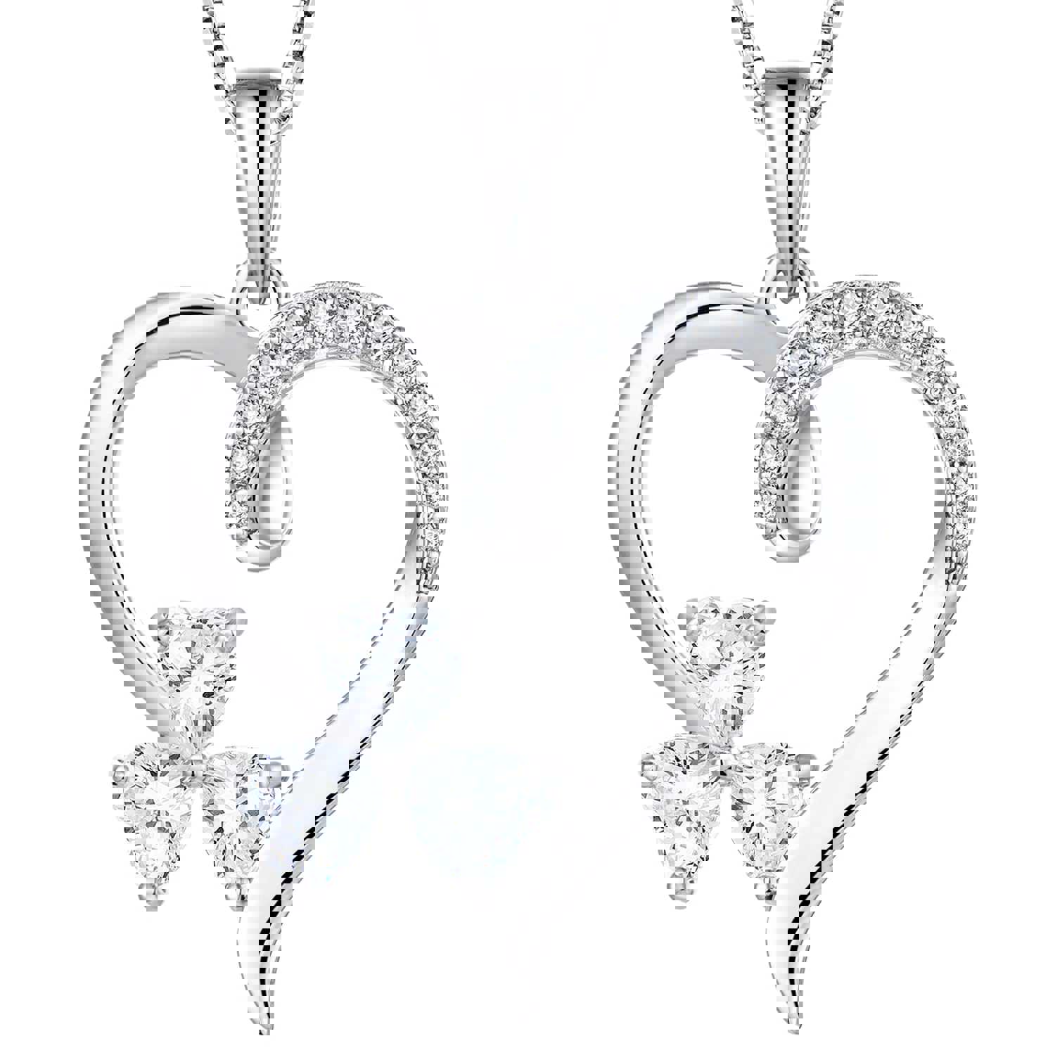 Yeelery Shamrock Heart Pendant Necklace - 925 Sterling Silver with 18K White Gold Plated