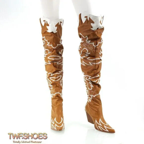 CR Kelsey 21 Rock Star Tan & White Western Slouch OTK Thigh High Cowboy Boot