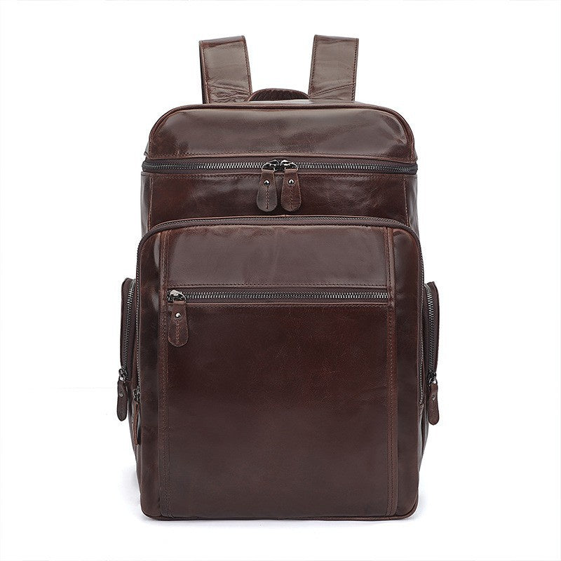 Full-grain Cowhide Leather Computer Backpack - Large Capacity, Waterproof, Retro Style