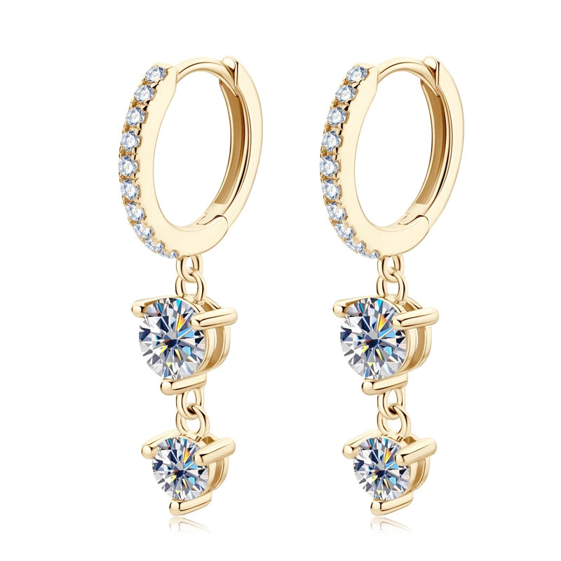 Anziw 4mm 5mm Round Moissanite Long Tassel Earrings - 925 Sterling Silver Women's Hoop Dangle Earrings