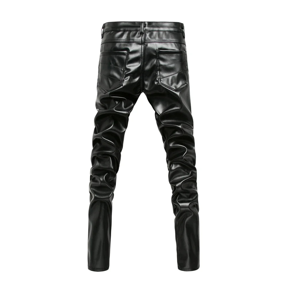 Nukty New Arrived Personality Male Slim Leather Pants - PU Pants for Men