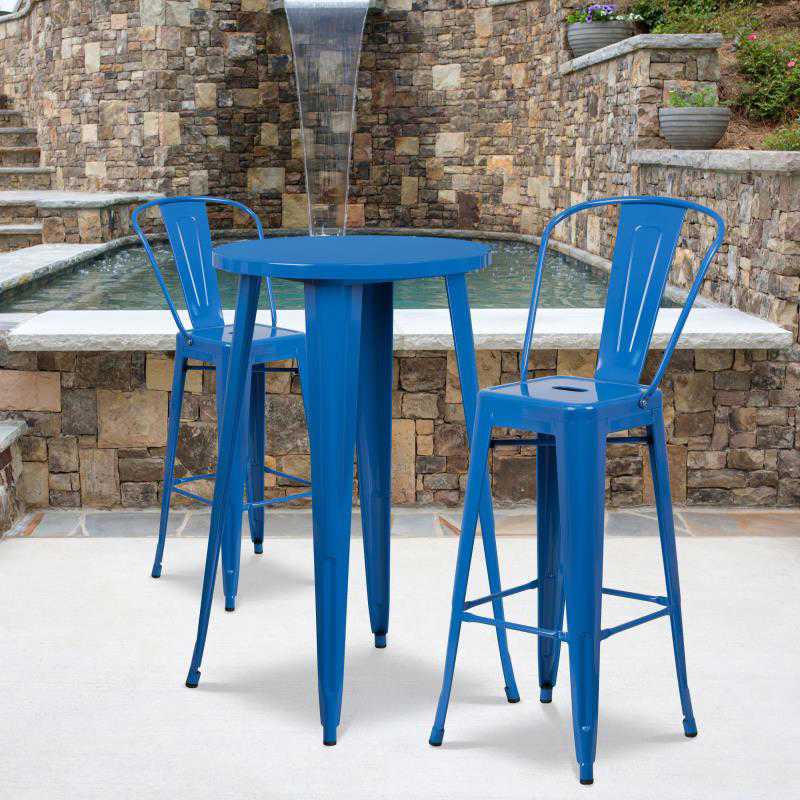 Flash Furniture Nichols 24" Round Blue Metal Indoor-Outdoor Bar Table Set with 2 Cafe Stools