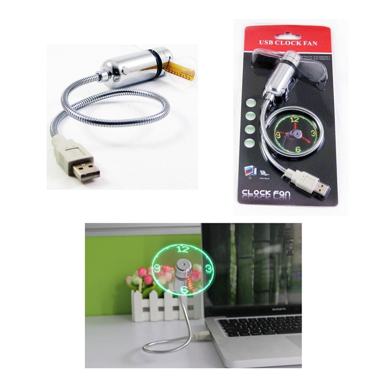 LED Clock USB Fan - Portable Mini Fan with Flexible Gooseneck for Laptop & PC