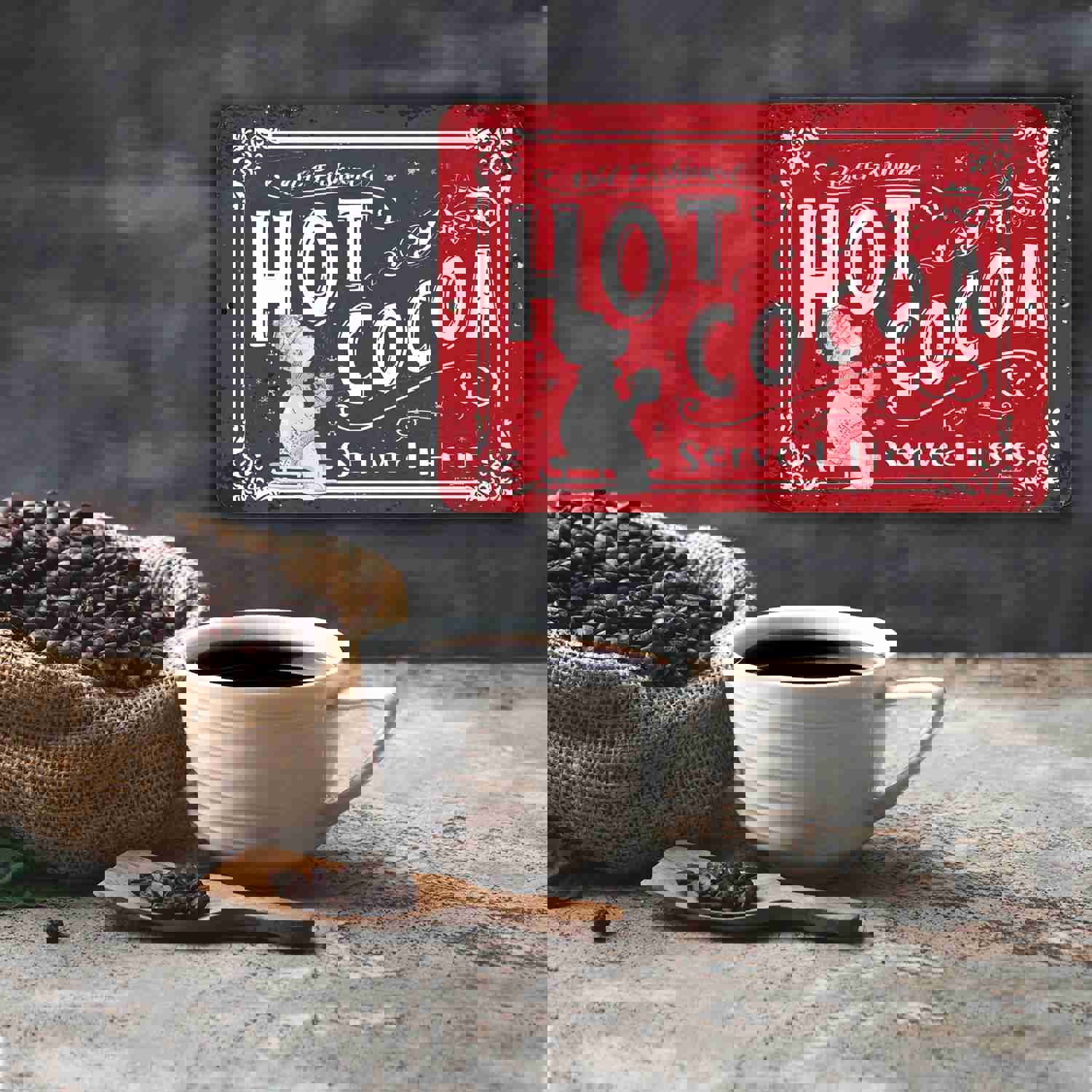 Old Fashioned Hot Cocoa - Red Nostalgic Kitchen Metal Sign