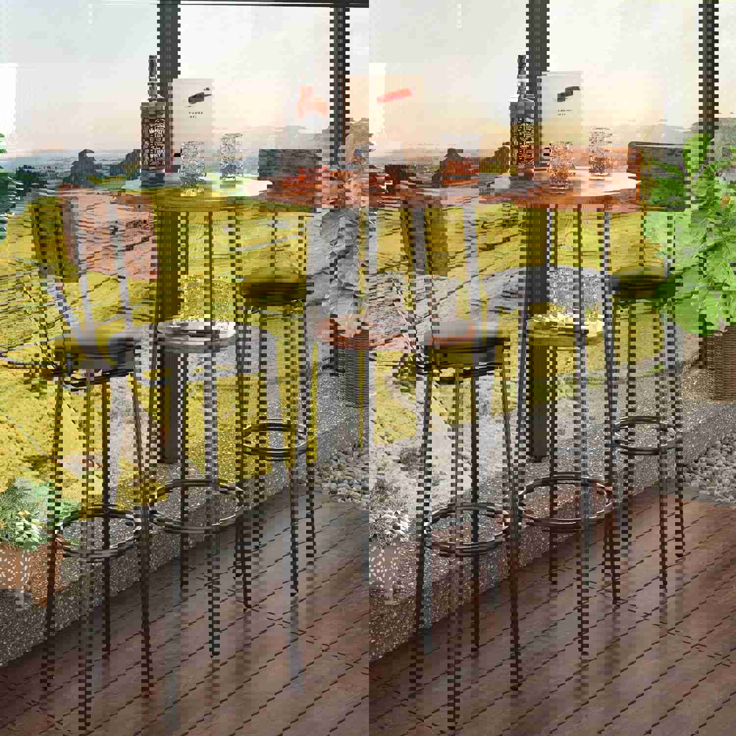 Counter Height Table Set of 3, Breakfast Bar Table and Stool Set, Minimalist Dining Table with Backrest Stools, Wood Top Pub Table & Chair Set for Kitchen Apartment Bistro