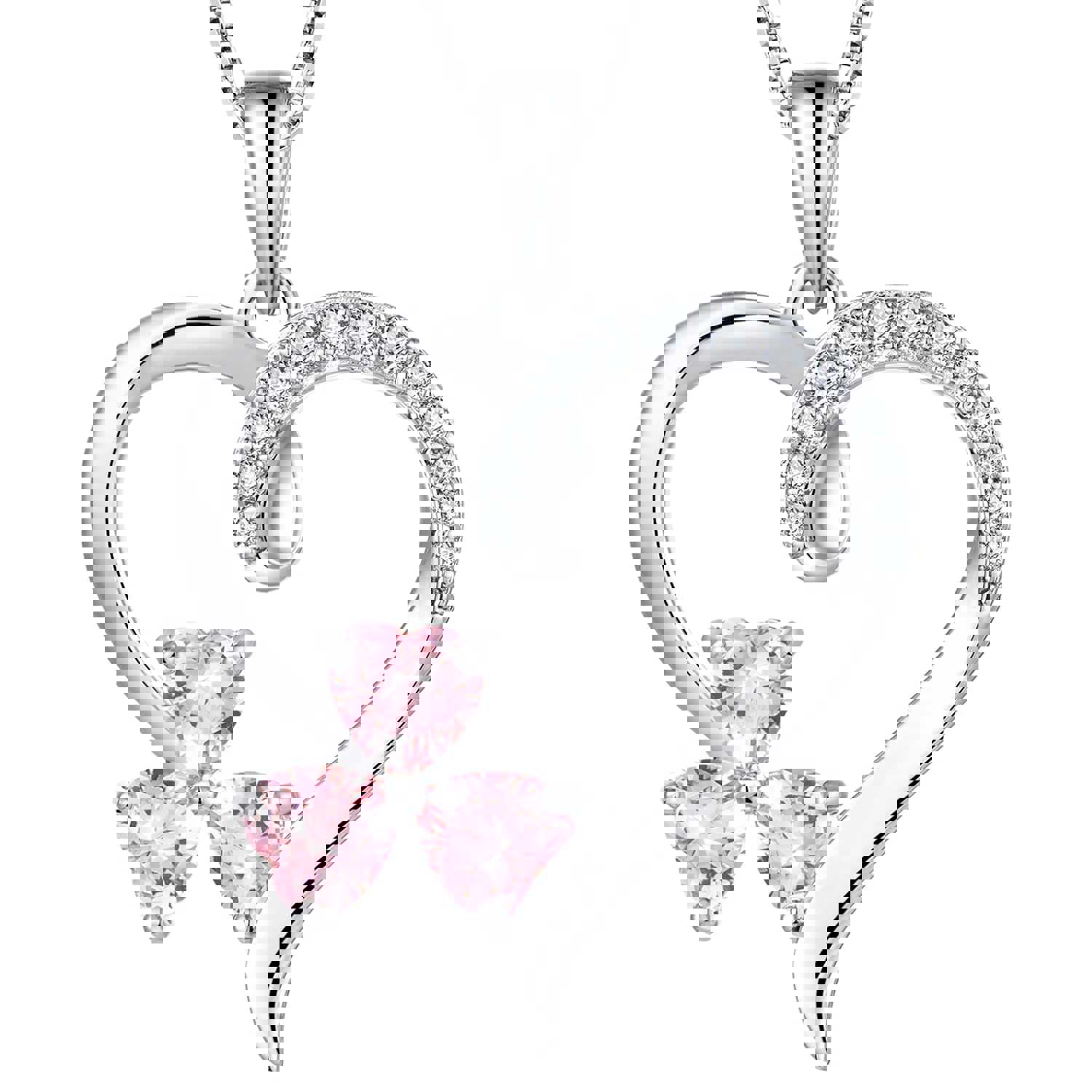 Yeelery Shamrock Heart Pendant Necklace - 925 Sterling Silver with 18K White Gold Plated