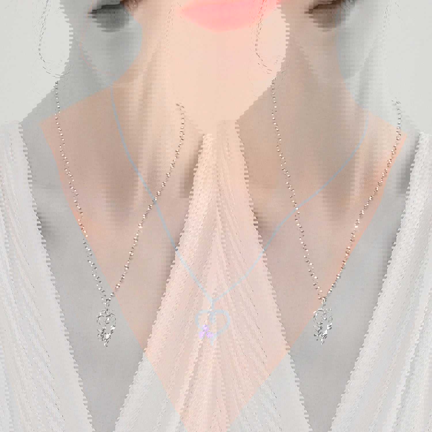 Yeelery Shamrock Heart Pendant Necklace - 925 Sterling Silver with 18K White Gold Plated