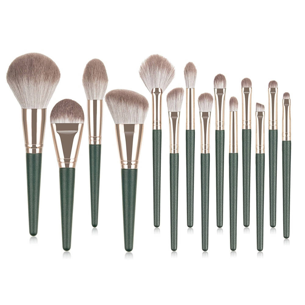 14pcs Professional Green Makeup Brushes Set - Soft Synthetic Hair for Foundation, Blush, Eyeshadow & More