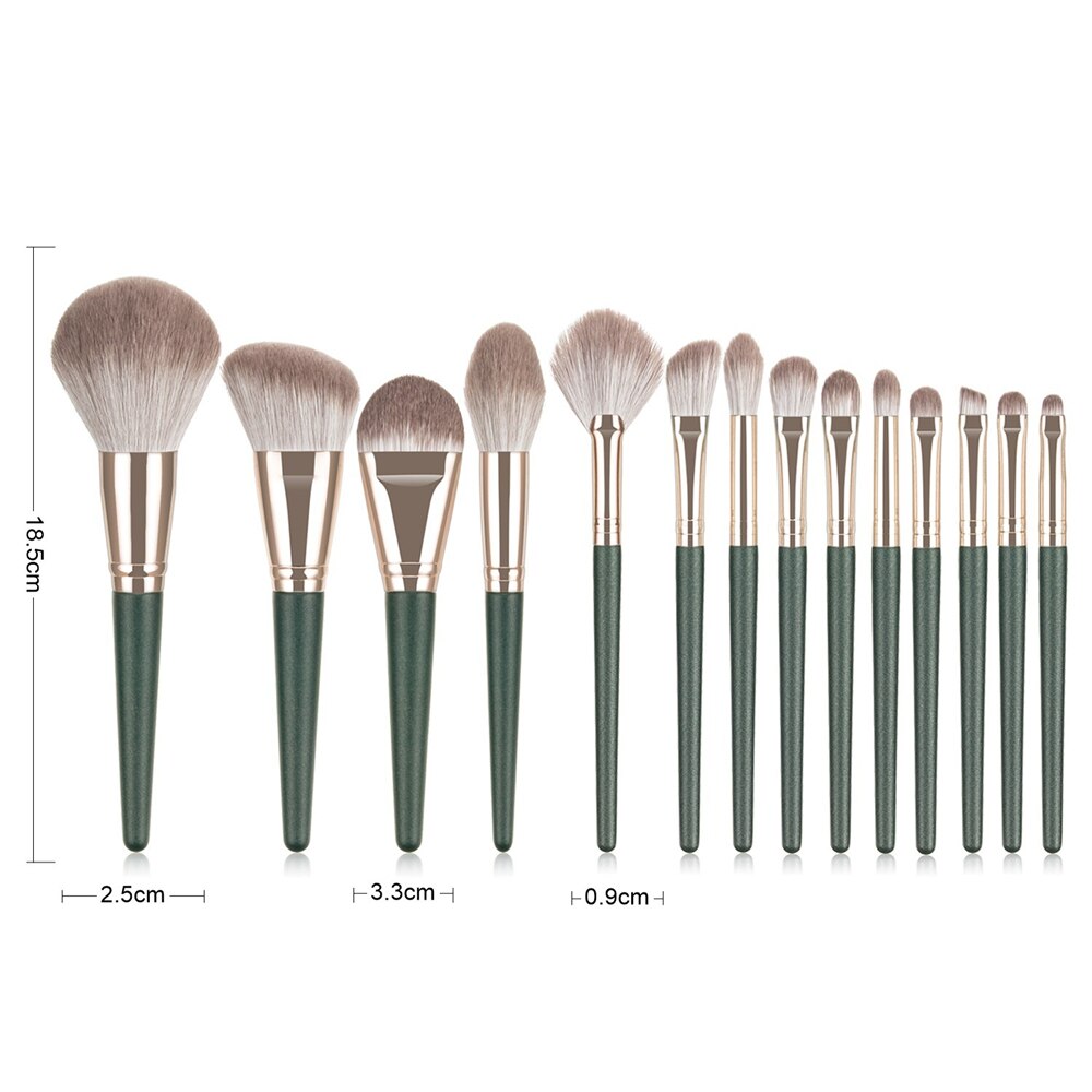 14pcs Professional Green Makeup Brushes Set - Soft Synthetic Hair for Foundation, Blush, Eyeshadow & More