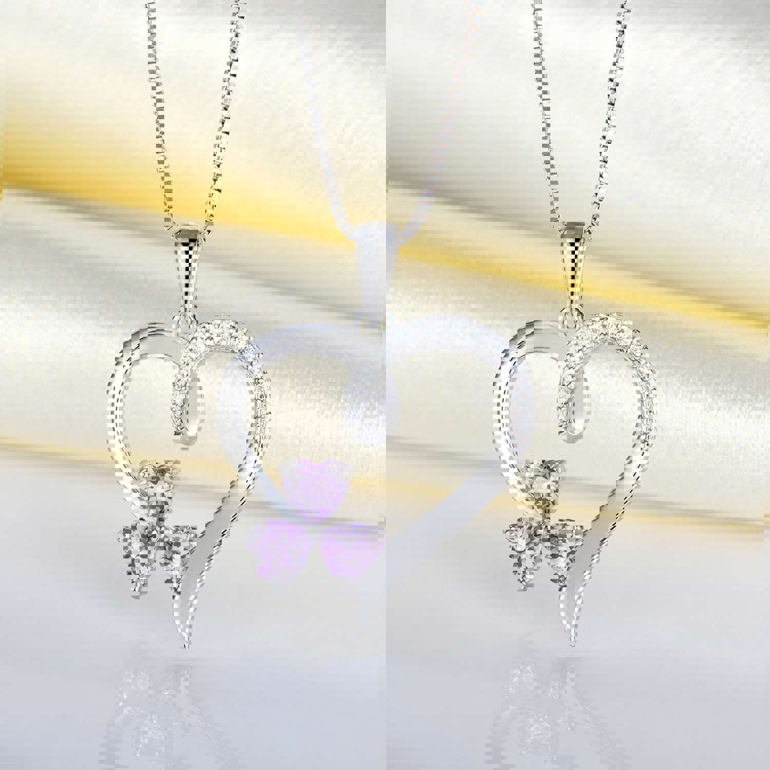 Yeelery Shamrock Heart Pendant Necklace - 925 Sterling Silver with 18K White Gold Plated