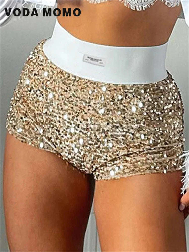 Summer High Waist Glitter Shorts for Women - Sexy Skinny Party Nightclub Streetwear Fashion