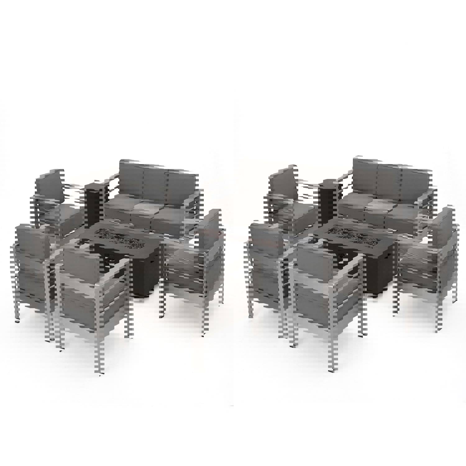 Coral Outdoor Aluminum 7 Seater Chat Set with Fire Pit