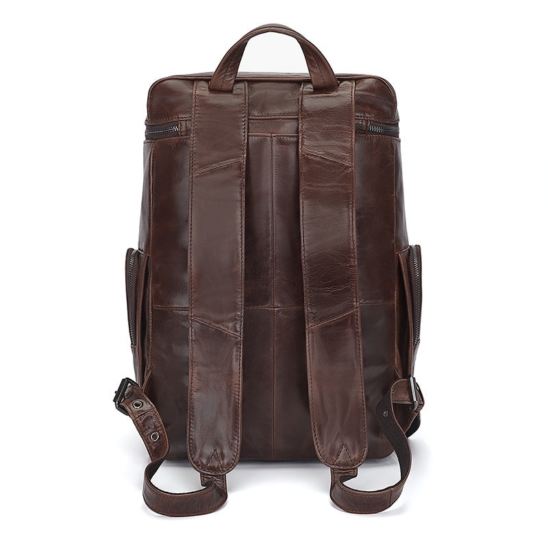 Full-grain Cowhide Leather Computer Backpack - Large Capacity, Waterproof, Retro Style