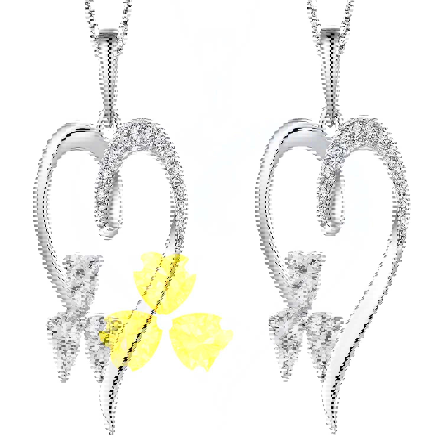 Yeelery Shamrock Heart Pendant Necklace - 925 Sterling Silver with 18K White Gold Plated