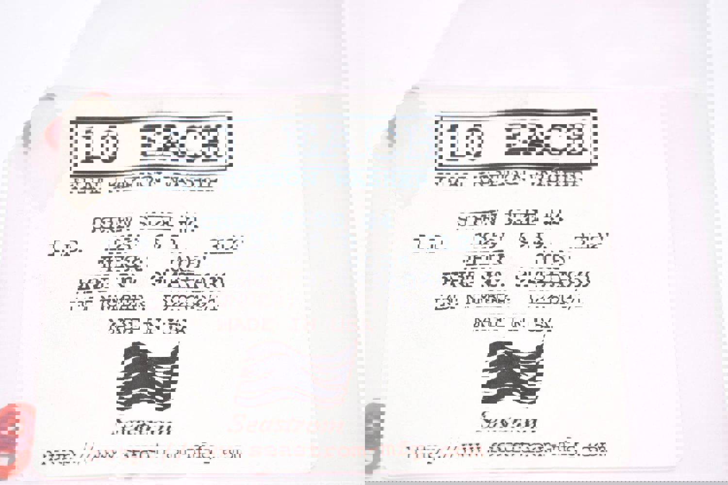 Pack of 10 NEW Seastrom 91435A060 Flat Kapton Washers