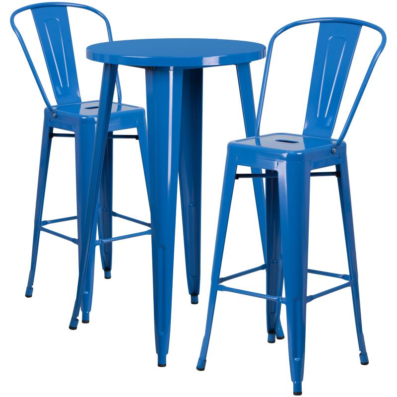 Flash Furniture Nichols 24" Round Blue Metal Indoor-Outdoor Bar Table Set with 2 Cafe Stools