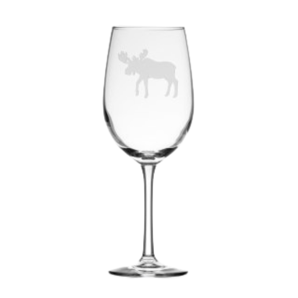 NEW MOOSE WHITE WINE GLASS - Diamond Etched & Polished