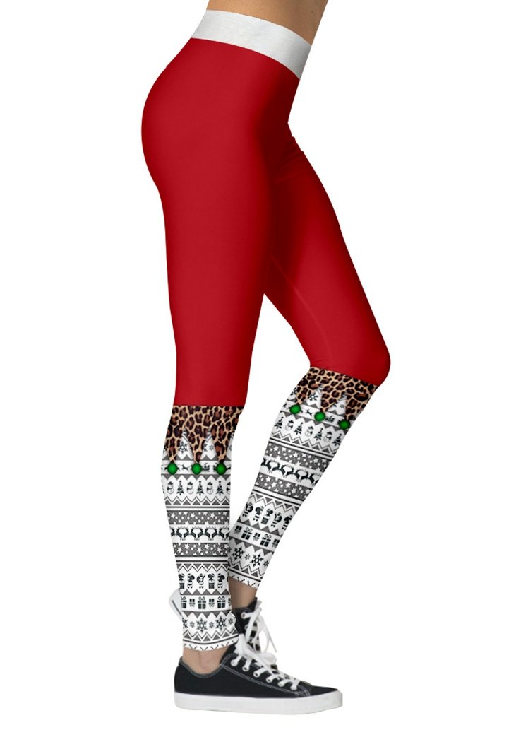 Fashion Women's Leopard Print Striped Christmas Ankle Length Leggings