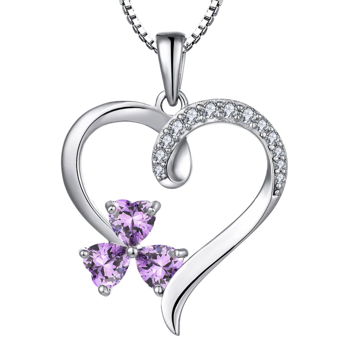 Yeelery Shamrock Heart Pendant Necklace - 925 Sterling Silver with 18K White Gold Plated