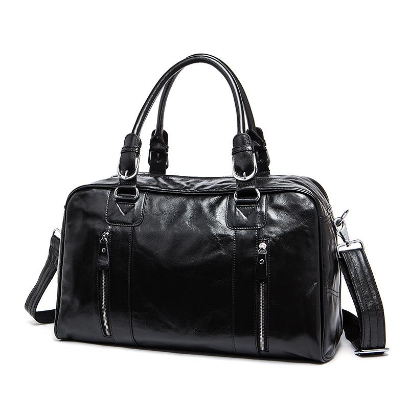 Leather Men Black Large Travel Bag Overnight Weekender Business Bag
