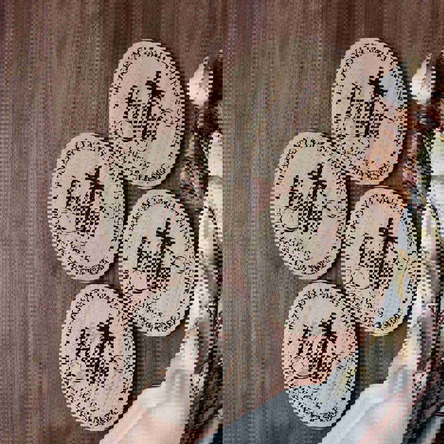 Faith Christian Cross Coasters - Religious Wedding/Anniversary Gift with Bible Verse Luke 1:37