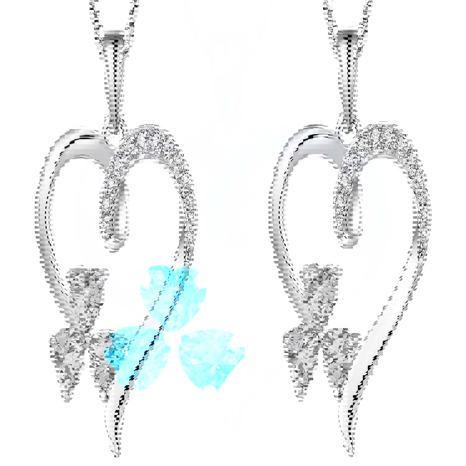 Yeelery Shamrock Heart Pendant Necklace - 925 Sterling Silver with 18K White Gold Plated