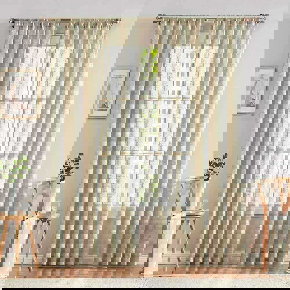Linen Textured Sheer Curtains Rod Pocket Drapes for Bedroom (2 Panels)