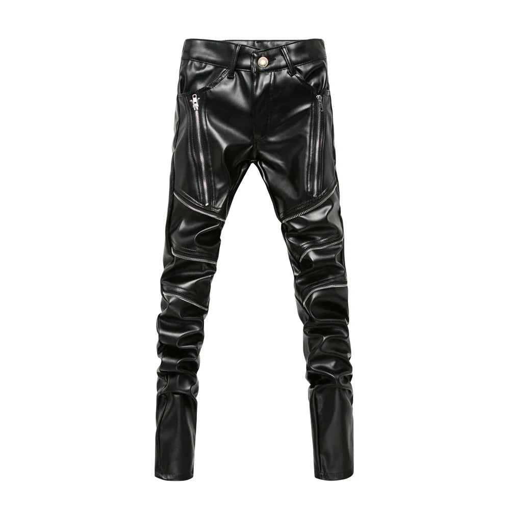 Nukty New Arrived Personality Male Slim Leather Pants - PU Pants for Men