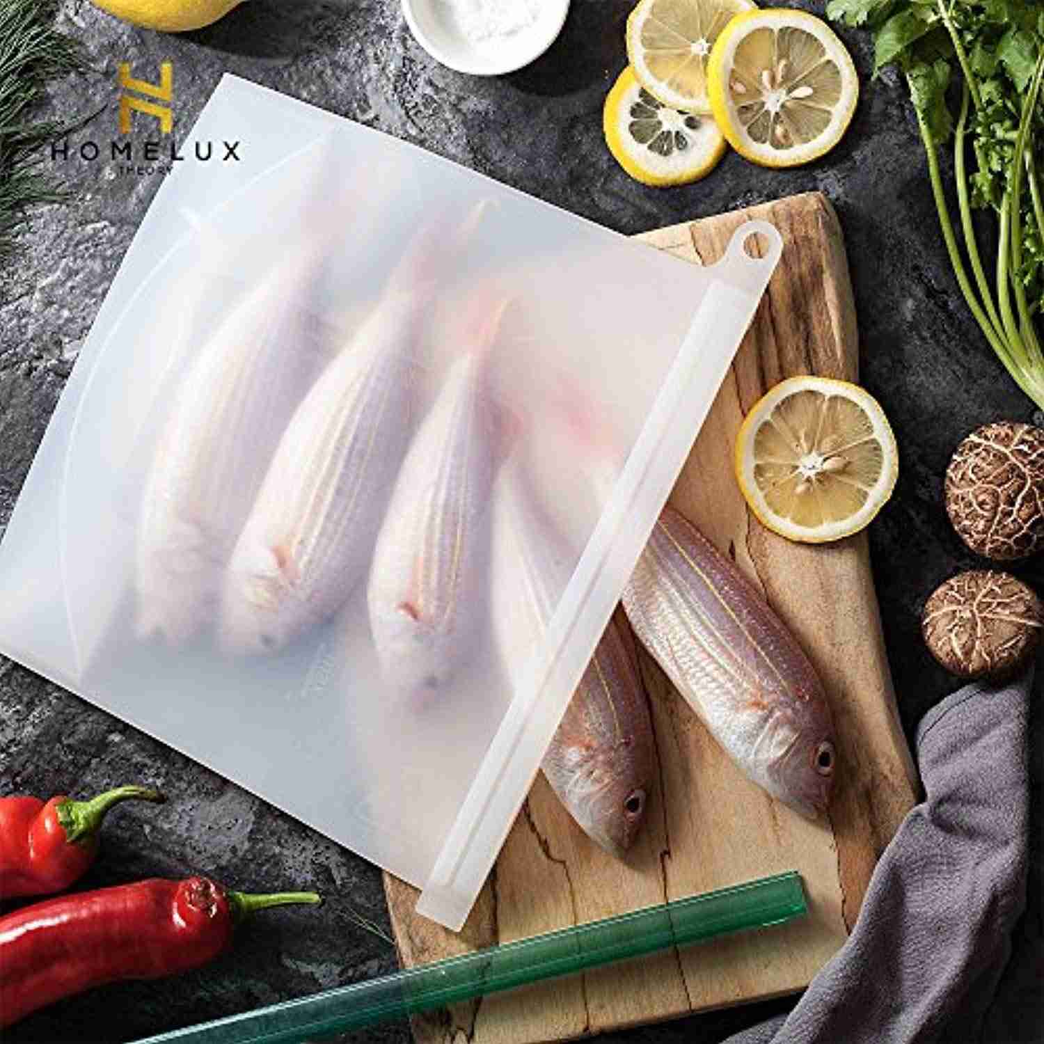 Homelux Theory Reusable Silicone Food Storage Bags - 2 Large & 2 Small, Airtight Seal for Kitchen & Freezer