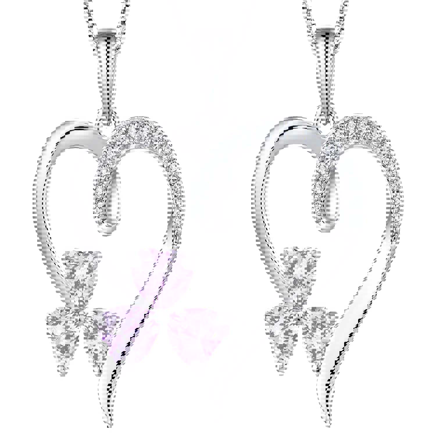 Yeelery Shamrock Heart Pendant Necklace - 925 Sterling Silver with 18K White Gold Plated