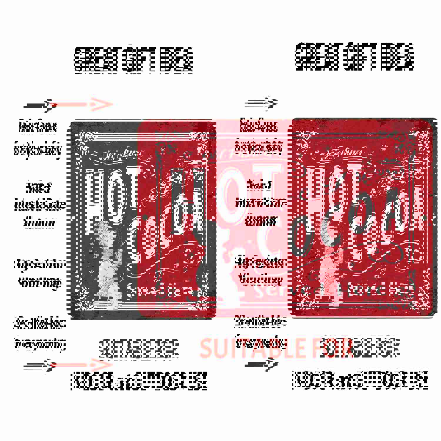 Old Fashioned Hot Cocoa - Red Nostalgic Kitchen Metal Sign