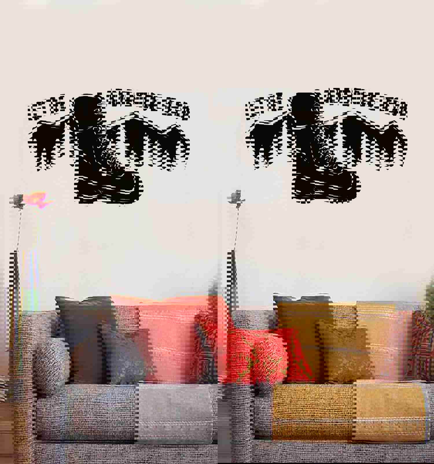 Vinyl Wall Decal Adventure Begin Motivation Phrase Boot Shoes Stickers Mural