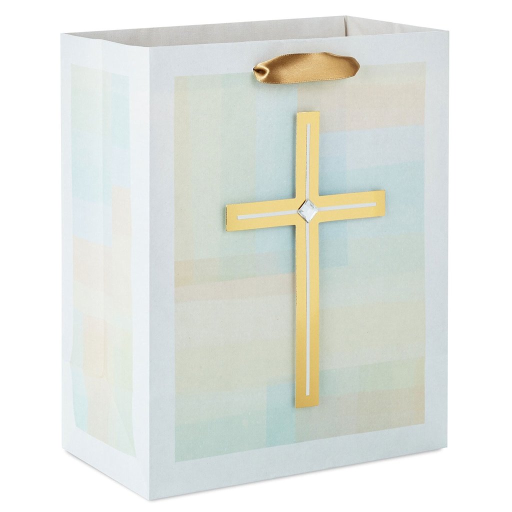 Hallmark Gold Cross Pastel Medium Gift Bag for Religious Occasions