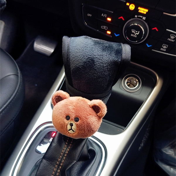 Cute Cartoon Bear Plush Car Safety Seat Belt Cover Shoulder Pad Hand Brake Gear Shifter Cover