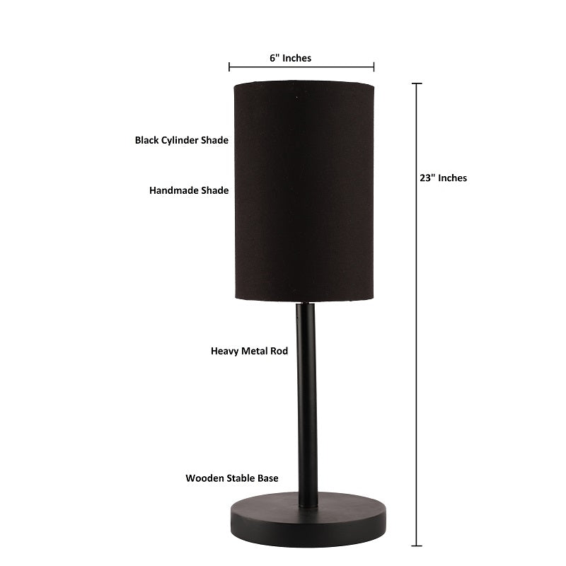 BTR CRAFTS Raven Black Metal Table Lamp with Cylinder Lampshade
