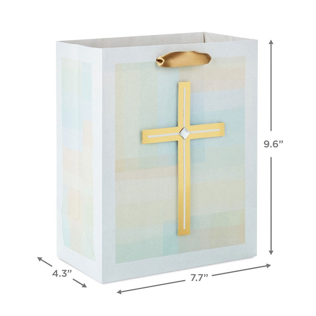 Hallmark Gold Cross Pastel Medium Gift Bag for Religious Occasions