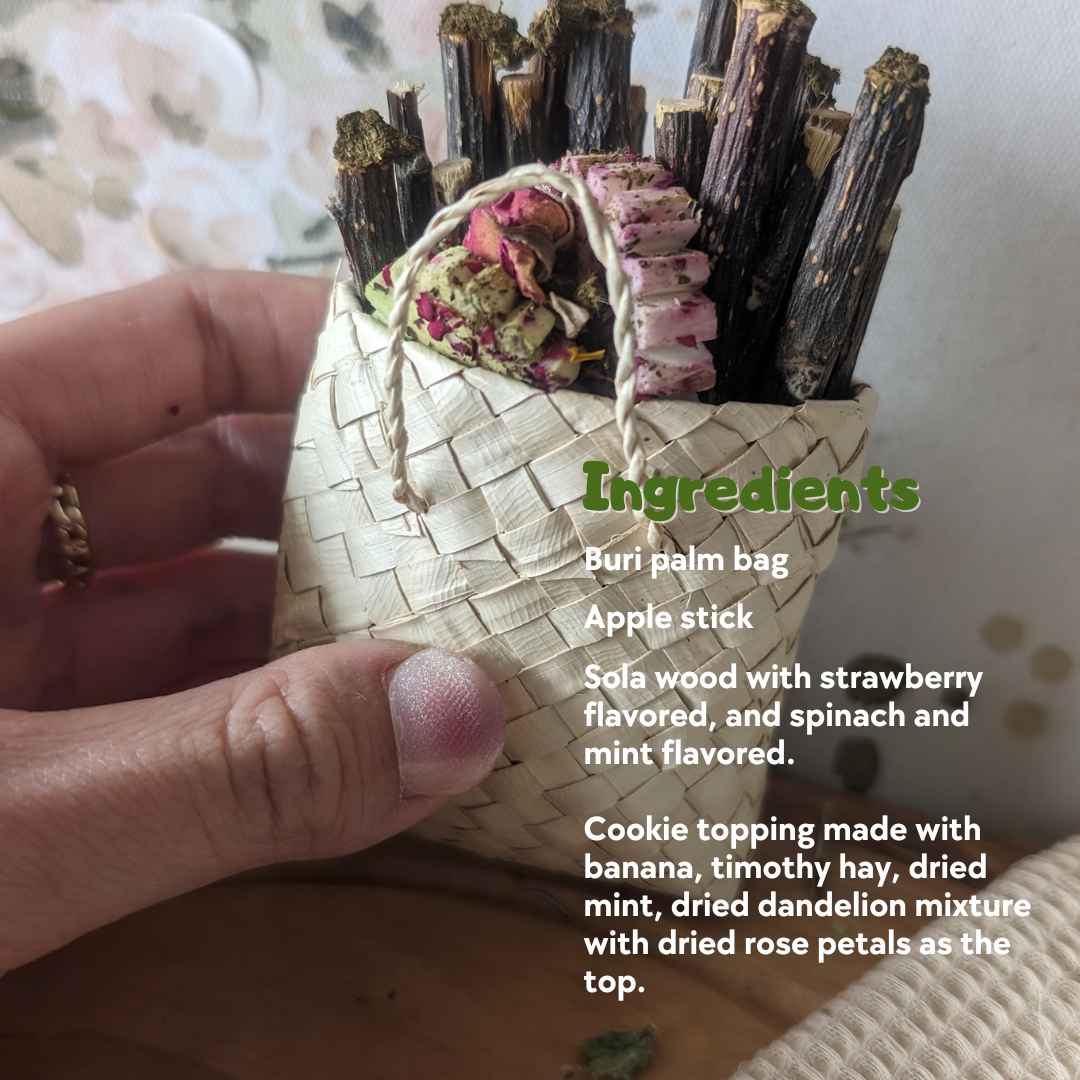 Buri Palm Bag Bunny Chew Toy with Apple Wood Sticks