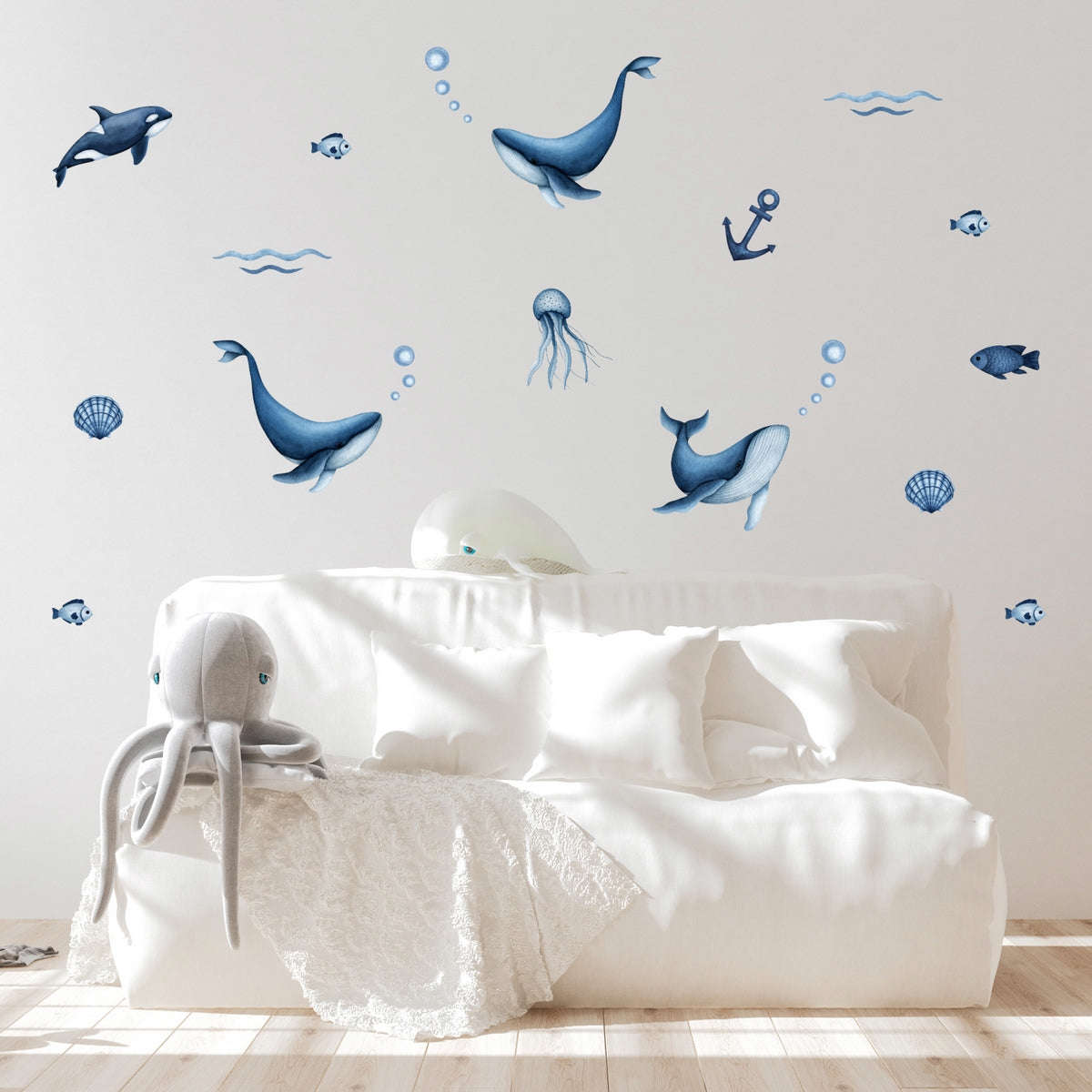 Watercolor Whales Wall Decals