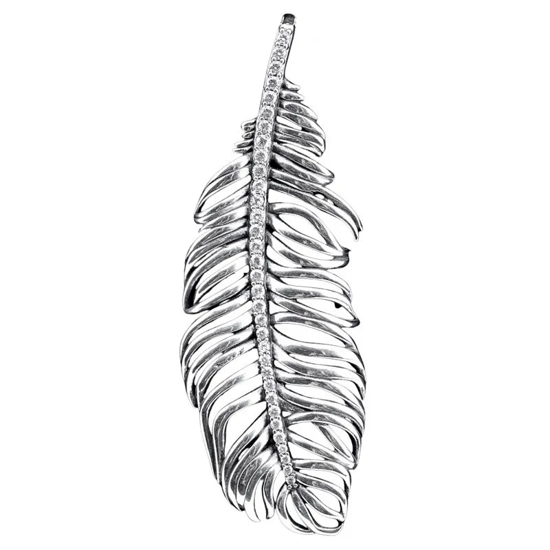 925 Sterling Silver Pearl Drop Pine Needle Feather Wheat Necklace Pendant Beads for DIY Jewelry