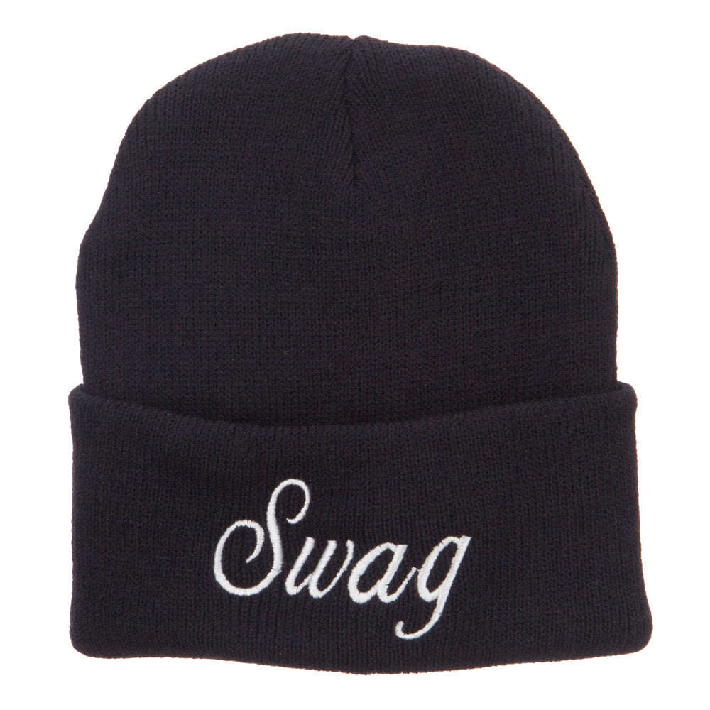 White SWAG Embroidered Long Beanie - Unisex Winter Hat