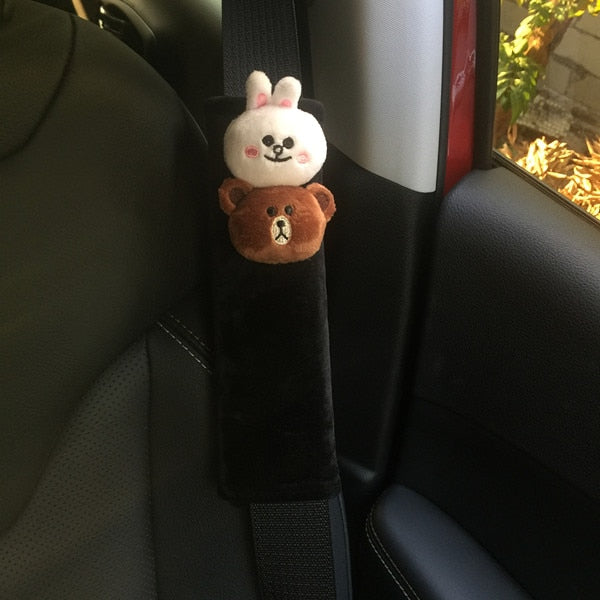 Cute Cartoon Bear Plush Car Safety Seat Belt Cover Shoulder Pad Hand Brake Gear Shifter Cover